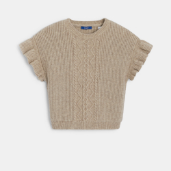 بلوفر بيج بأكمام قصيرة مكشكشة للفتيات